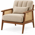 Sillón con estructura abierta con acolchado acanalado y detalles de entramado, beige y marrón