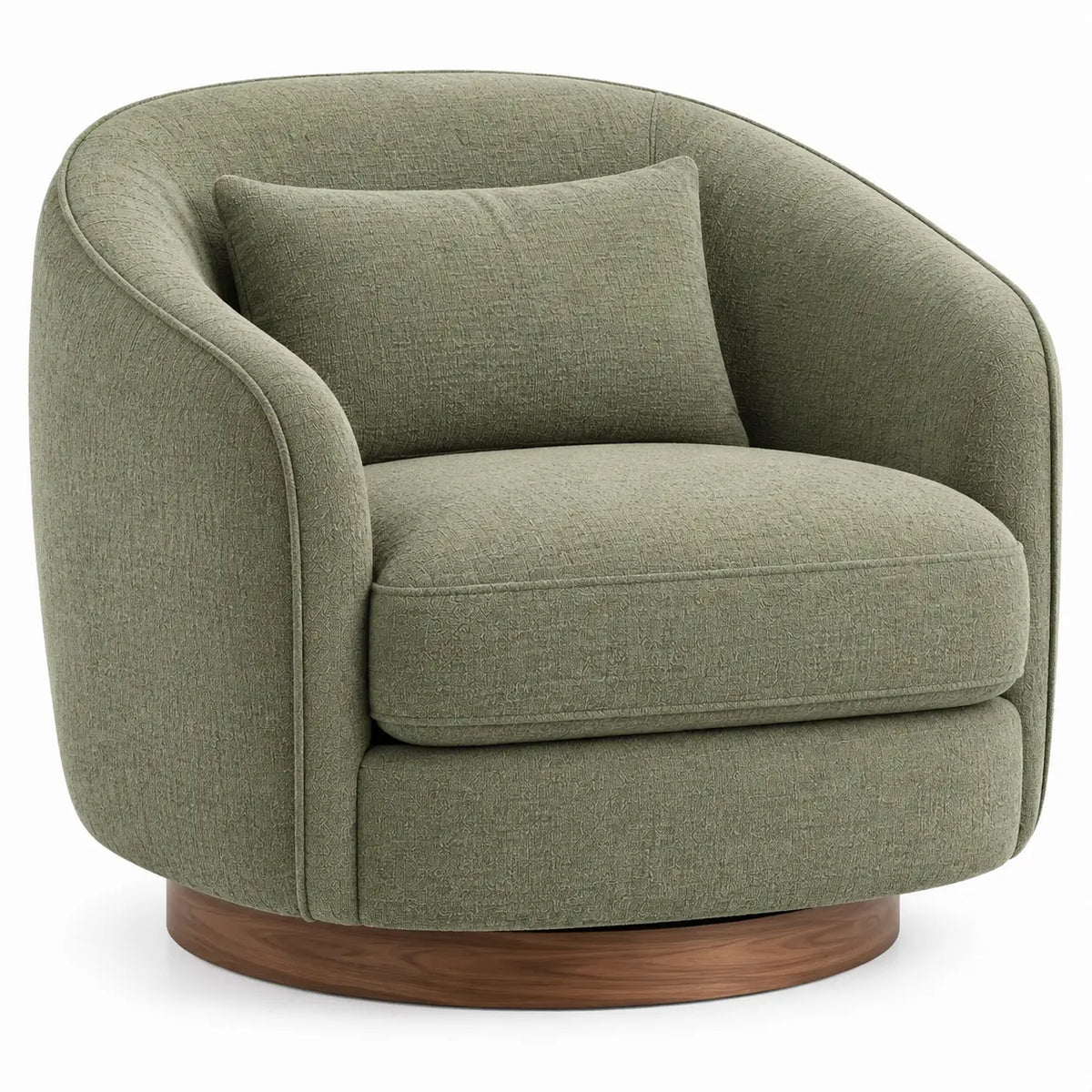 Sillón tapizado de líneas curvas de contorno redondeado, verde y marrón
