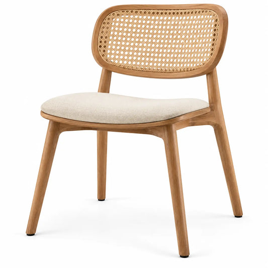 Silla con respaldo con detalles de entramado, beige y marrón