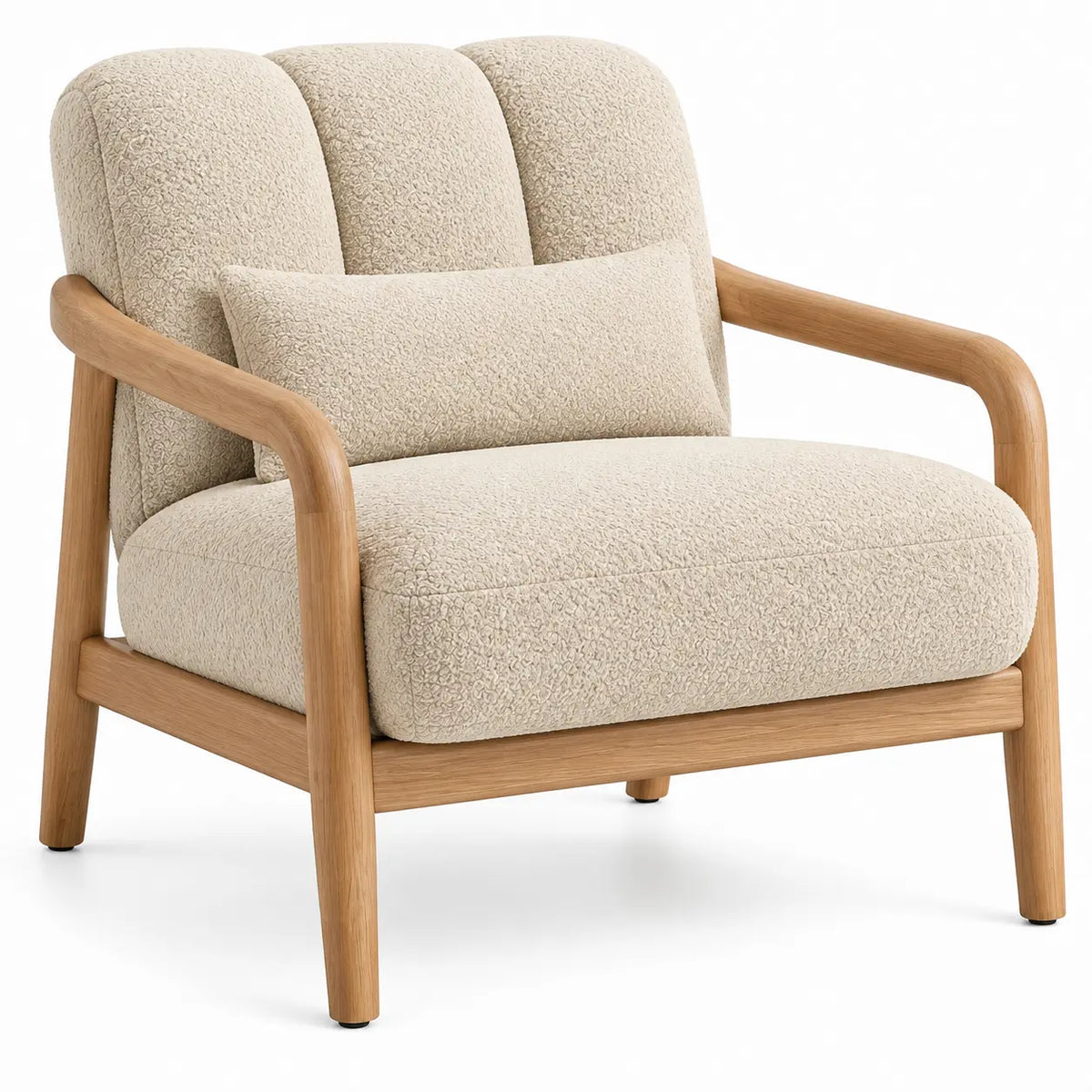 Sillón con estructura abierta con patas elevadas, beige y marrón